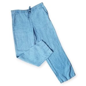 90s Blue Linen Drawstring Pants Petite Small
